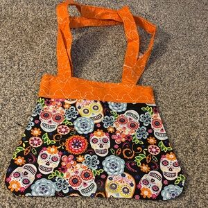 Colorful Skull Tote Bag with Orange Straps